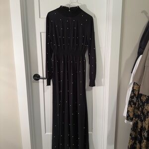 SHEIN Black Long Sleeve Dress with White Pearl Accents